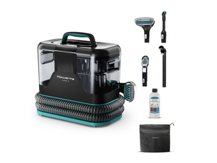 Aspirator cu spalare Rowenta Clean IT IN5020F0, 750W, putere aspirare 13.5kpa, rezervor apa & detergent 2.3L, rezervor apa murdara 1.5L, perii 8/15 cm, accesoriu spatii inguste & incaltaminte, auto clean, husa, negru/verde