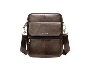 Borseta Barbati De Umar Din Piele Naturala, IMODIX®, 4 Compartimente, Bretele Reglabile, 20x15x2.5 cm, 7350, Maro